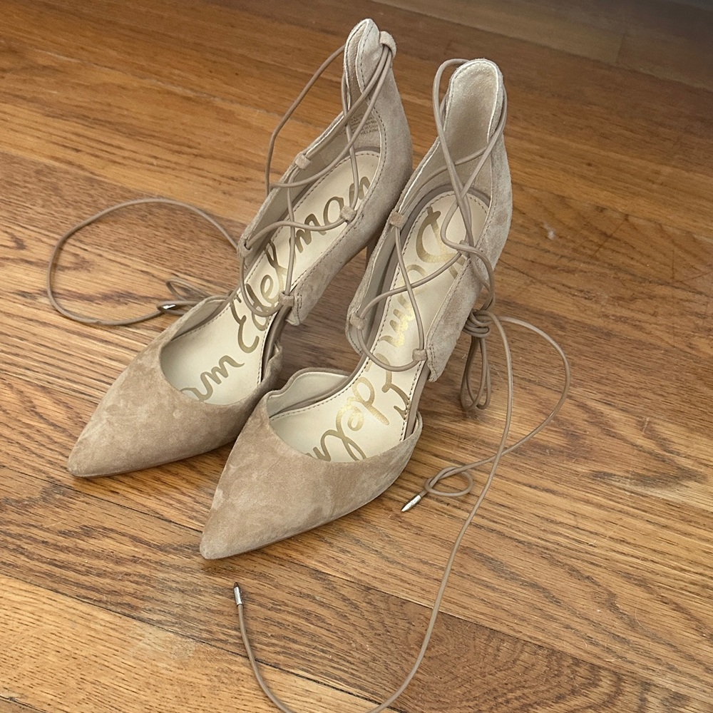 Sam Edelman Beige Lace-Up Heels 6.5